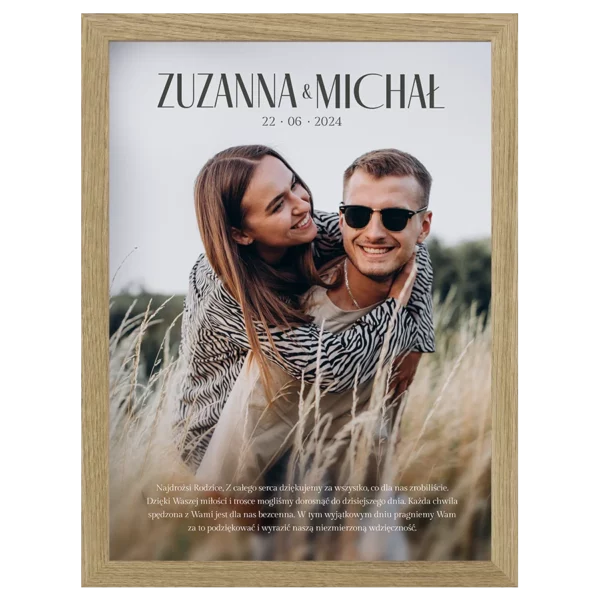 Plakat ślubny – zdjęcie pary młodej